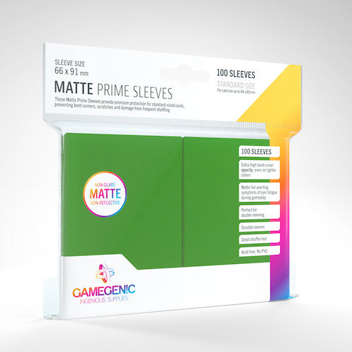 STANDARD CARD GAME  -  GAMEGENIC  -  GREEN - MATTE PRIME SLEEVES (66MM X 91MM) (100)
