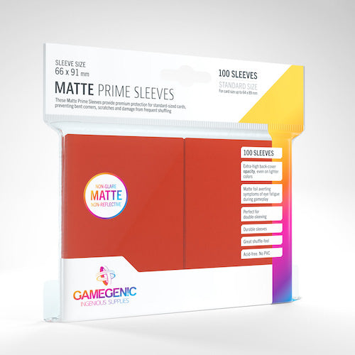 STANDARD CARD GAME  -  GAMEGENIC  -  RED - MATTE PRIME SLEEVES (66MM X 91MM) (100)