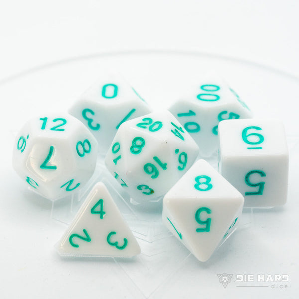 Die Hard: Poly RPG Dice Set: White w/ Pastel Teal