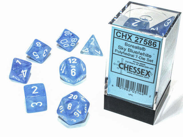 Chessex: Borealis - Sky Blue/White Luminary - Polyhedral 7-Die Set (CHX27586)